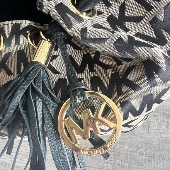 Michael Kors Black and Tan East and West Shoulder Bag with Monogram - Picture 5 of 5